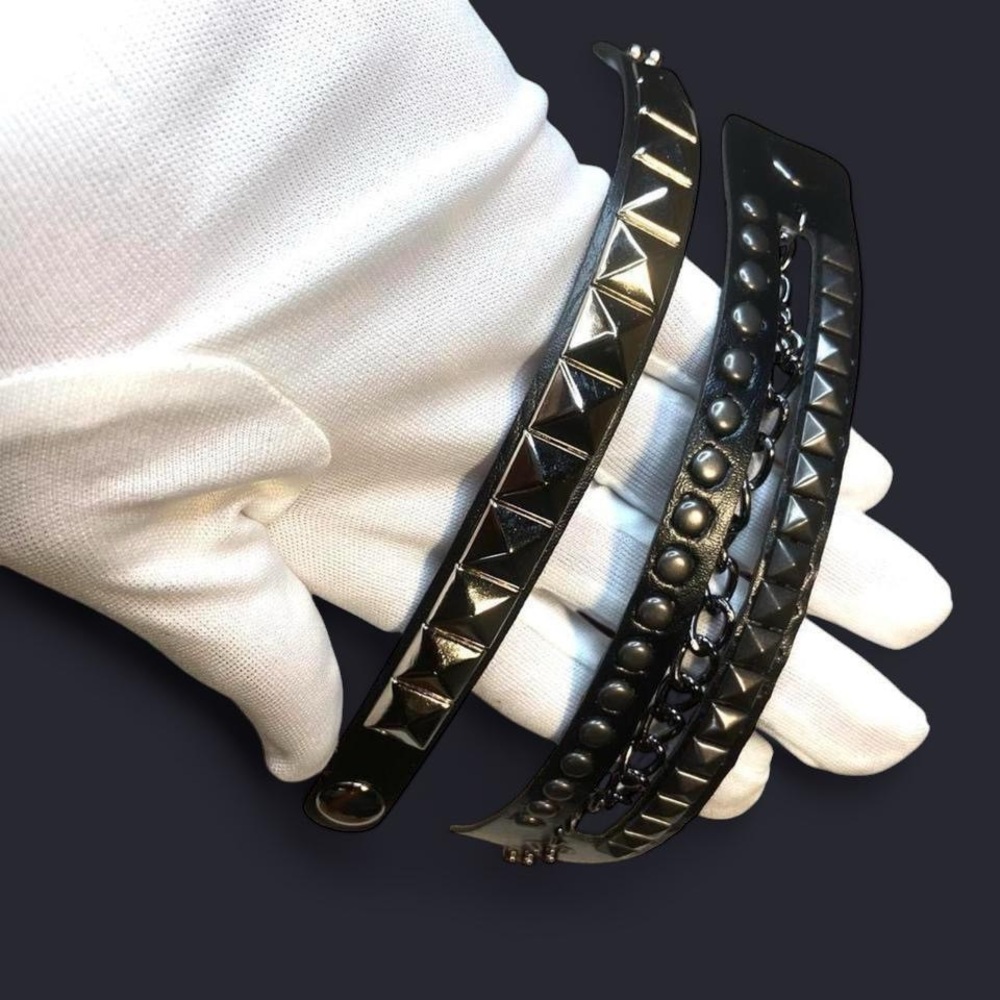 2 PCs Gothic faux leather Punk Bracelets - Punk Grunge  black Chain  bracelet